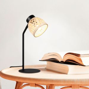 Lámpara de mesa de ratán marrón, Laut, con interruptor