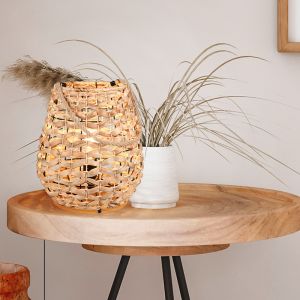 Lámpara de mesa de ratán marrón, Lycke, con interruptor