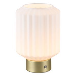 Lámpara de mesa recargable retro latón, Tamer, 2W, 3000K LED, con regulador táctil