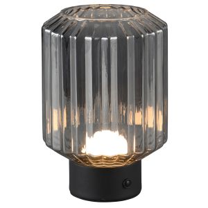 Lámpara de mesa recargable retro negra, Tamer, 2W, 3000K LED, con regulador táctil