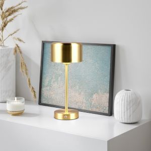 Lámpara de mesa recargable moderna latón, Dustin, 1W, 3000K LED, con regulador táctil