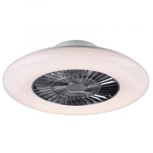 Ventilador de techo moderno cromado, Damia, 40W, ajustable entre luz blanco cálido y frío LED, con mando a distancia