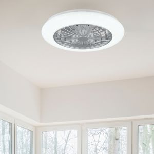 Ventilador de techo moderno gris, Damyan, 30W, RGBW LED, con mando a distancia