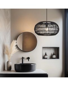 Lámpara colgante baño de ratán negra, Emilio, IP44