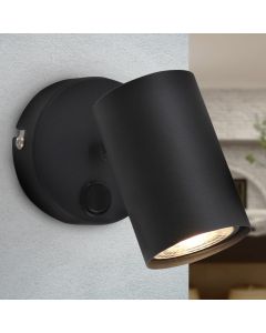 Foco de pared negro moderno, Elena, con interruptor