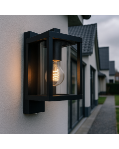 Aplique exterior con sensor crepuscular negro moderno, Amalie, IP54
