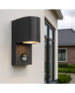 Aplique exterior con sensor de movimiento negro moderno, Corina, IP54