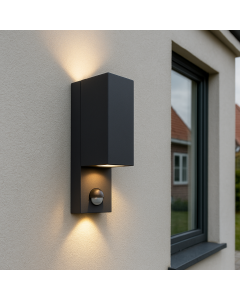 Aplique exterior con sensor de movimiento negro moderno, Corella, IP54