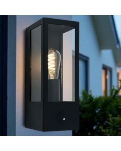Aplique exterior con sensor crepuscular negro moderno, Senne, IP44