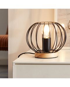 Lámpara de mesa de madera negra, Donato, con interruptor