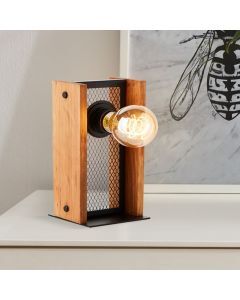 Lámpara de mesa de madera marrón, Rasha, con interruptor