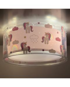 Lámpara de techo infantil de plástico rosa, Unicorn