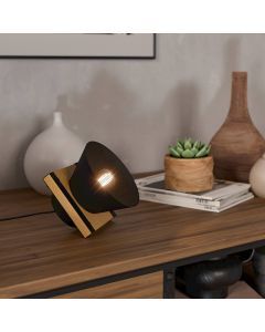 Lámpara de mesa negra de madera, Juanita, con interruptor