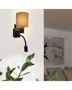 Lámpara de cama gris pardo de tela, Abano, con interruptor