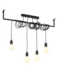 Lámpara colgante diseño industrial Lauraine, negro, acero, 4L
