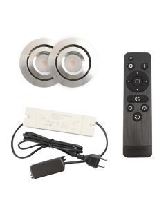 2 focos empotrables orientables para porche Rona, IP44, con set de conexión y mando a distancia, cromo