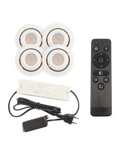 4 focos empotrables orientables para porche Rona, IP44, con set de conexión y mando a distancia, blanco