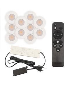 10 focos empotrables blancos para porche Dico, IP65, con set de conexión y mando a distancia