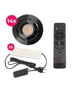 14 focos empotrables orientables para porche Rona, IP44, con set de conexión y mando a distancia, negro