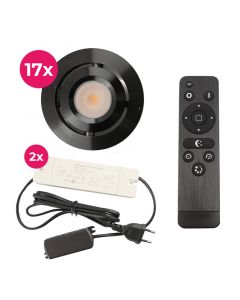 17 focos empotrables orientables para porche Rona, IP44, con set de conexión y mando a distancia, negro