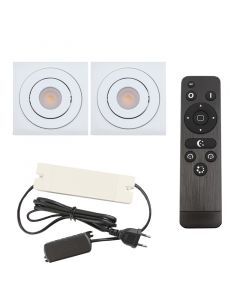 2 focos empotrables orientables para porche Rona cuadrado, IP44, con set de conexión y mando a distancia, blanco