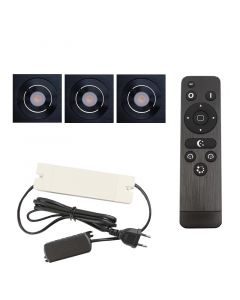 3 focos empotrables orientables para porche Rona cuadrado, IP44, con set de conexión y mando a distancia, negro