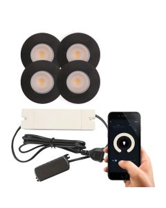 4 focos empotrables inteligentes negros para porche Dico, IP65, con set de conexión