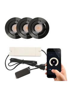 3 focos empotrables inteligentes orientables para porche Rona, IP44, con set de conexión, negro