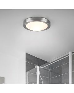Lámpara de techo baño de vidrio níquel, Hadleigh, IP44