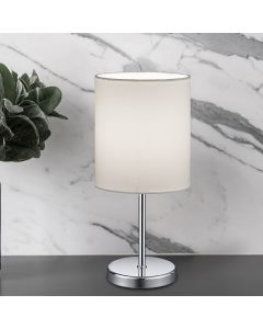 Lámpara de mesa moderna cromada, Zoe, con interruptor