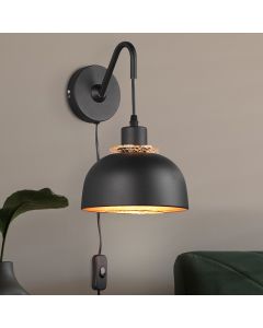Aplique industrial negro, Sylvano, con interruptor