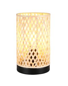 Lámpara de mesa de ratán marrón, Laut, con interruptor