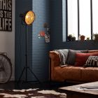 Lámpara de pie tripode negra industrial, Alexi, con interruptor