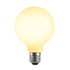 E27 LED bombilla regulable, G95, 5w, vidrio blanco, 2700k