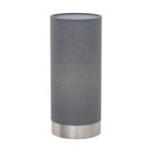 Lámpara de mesa gris de tela, Abano, con regulador táctil