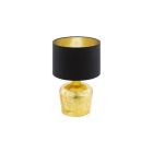 Lámpara de mesa dorada de tela, Elvin, con interruptor