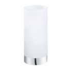 Lámpara de mesa cromada de vidrio, Asiye, con interruptor