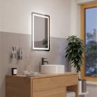 Espejo retroiluminado gris de vidrio, Bibi, 15,7W, ajustable entre luz blanco cálido y frío LED, IP44, con interruptor