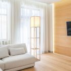 Lámpara de pie rústica madera, Tessel, con interruptor de cuerda