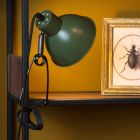 Lámpara de pinza retro verde, Moys, con interruptor