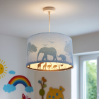 Lámpara colgante infantil azul de tela, Safari