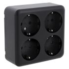 Base de enchufe de superficie Q-Link, 4 vías, con tierra Schuko, negra