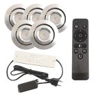 5 focos empotrables orientables para porche Rona, IP44, con set de conexión y mando a distancia, cromo