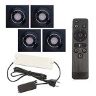 4 focos empotrables orientables para porche Rona cuadrado, IP44, con set de conexión y mando a distancia, negro