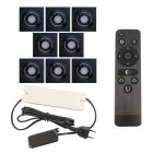 8 focos empotrables orientables para porche Rona cuadrado, IP44, con set de conexión y mando a distancia, negro