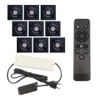 9 focos empotrables orientables para porche Rona cuadrado, IP44, con set de conexión y mando a distancia, negro