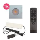 11 focos empotrables cuadrados cromados para porche Dico, IP65, con set de conexión y mando a distancia