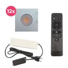 12 focos empotrables cuadrados cromados para porche Dico, IP65, con set de conexión y mando a distancia