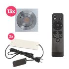 13 focos empotrables orientables para porche Rona cuadrado, IP44, con set de conexión y mando a distancia, cromo
