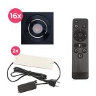 16 focos empotrables orientables para porche Rona cuadrado, IP44, con set de conexión y mando a distancia, negro